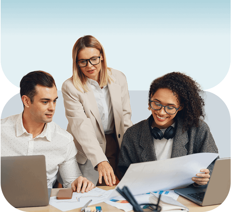 Three colleagues working together