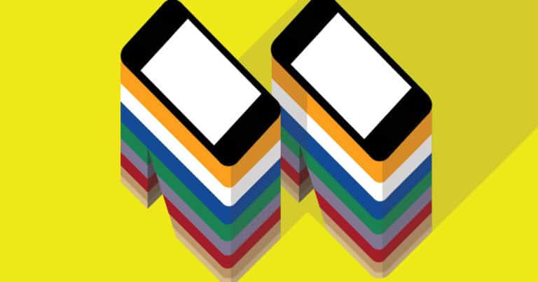 stylized illustration of two mobile phones